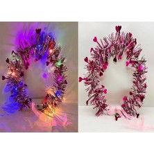 Pilelistore Kalp Püsküllü Gece Parıltısı 3 Modlu LED Li Işıklı Taç Fuşya Renk
