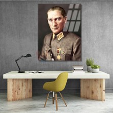 Uniformalı Atatürk Portresi Mustafa Kemal Atatürk Cam Tablo Modeli Ev Ofis Dekoru