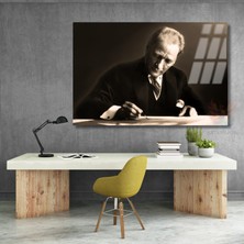 Yatay Cam Atatürk Görseli Tablo Atatürk Temalı Duvar Dekoru