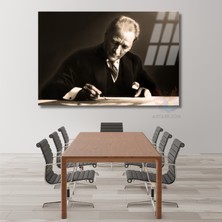 Yatay Cam Atatürk Görseli Tablo Atatürk Temalı Duvar Dekoru