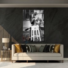 Siyah Beyaz Kahve Içen Atatürk Tablosu Cam Dijital Baskı Salon Ofis Tablosu