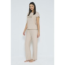 Kadın Gül Kurusu Kısa Kollu Cepli Pijama Takımı