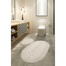 Macoroni Ekru 2li Set Banyo Halısı, PASPASI Doğal Pamuklu Cotton