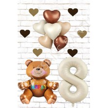 Rönesans Rakam Oturan Ayı Kalp Folyo Balon ve Eva Kalp Doğum Günü Seti Yaş 8