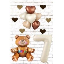 Rönesans Rakam Oturan Ayı Kalp Folyo Balon ve Eva Kalp Doğum Günü Seti Yaş 7