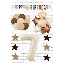 Best Bej Rakam Yıldız Folyo Balon ve Eva Banner Yıldız Doğum Günü Seti Yaş 7