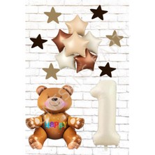 Rönesans Rakam Oturan Ayı Yıldız Folyo Balon ve Eva Yıldız Doğum Günü Seti Yaş 1