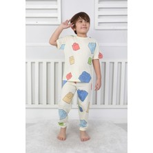 Isob Ekru LEGO Desenli %100 Pamuk Erkek Çocuk Kısa Kollu Pijama Takımı 3-8 Yaş 41316-E