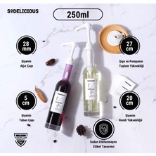 4\'lü Set | 250ML Pompalı Cam Şurup Şişesi- Kahve & Kokteyl Için, 18 Çeşit Beyaz Etiket + Silikon Huni Hediyeli