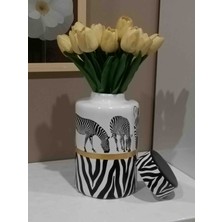 Seramik, El Boyaması Zebra Desenli Vazo