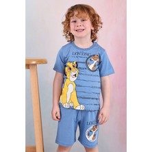 Yağmur Giyim Pjkskt Lion King Desenli Mavi Şortlu Erkek Çocuk Kısa Kol Takım 7530-M