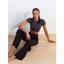 Dilvin 31175 Bisiklet Yaka Crop Top-Füme