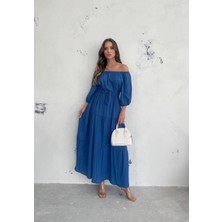 Fibula Butik Madonya Yaka Standart Beden Gipeli Poplin Kat Elbise