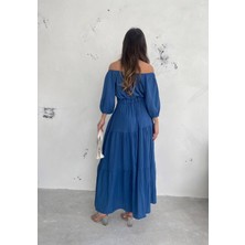 Fibula Butik Madonya Yaka Standart Beden Gipeli Poplin Kat Elbise