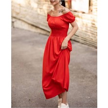 Fibula Butik Madonya Yaka Standart Beden Gipeli Poplin Kat Elbise