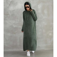 Fibula Butik Etnik Bohem ve Otantik Tarz Antik Yıkama Standart Beden % Yüz Pamuk Kapşonlu Triko Elbise