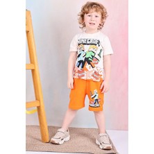 Yağmur Giyim Pjkskt Minec Desenli Turuncu Şortlu Erkek Çocuk Kısa Kol Takım 7525-T
