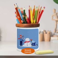 Asilmeydan Kardan Adam Yapan İnsanlar Ahşap Seramik Kalemlik - 52683-4761