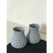 3D Yazıcı ile Üretilmiş Gri Renk Modern Vazo (Boyut: 11X11X11 Cm)