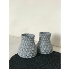 3D Yazıcı ile Üretilmiş Gri Renk Modern Vazo (Boyut: 11X11X11 Cm)
