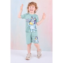 Yağmur Giyim Pjkskt Bluey Desenli Yeşil Şortlu Erkek Çocuk Kısa Kol Takım 7583-Y