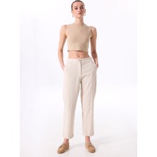 Fabrika Comfort Lastikli Bel Rahat Beyaz - Bej Kadın Pantolon FC5SL-PNT0057