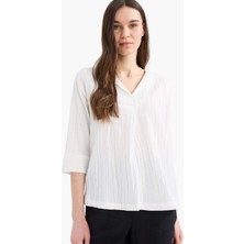 DeFacto Regular Fit Kaçık Yaka Basic Düz Yarım Kollu Bluz F1752AX25SP