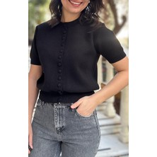 Kadın Siyah Kısa Kollu Triko