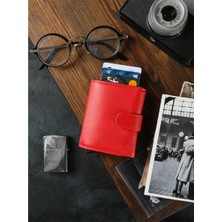 Bagacar DG02  Deri Çıtçıtlı Mekanizmalı Cüzdan Kartlık Kırmızı