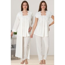 Effortt Ekru Sabahlıklı Hamile Lohusa Pijama Takımı