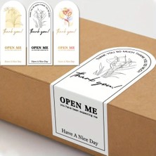 50 Adet Çiçek Baskılı Dikdörtgen Paketleme Etiketi 6X15CM