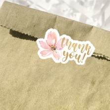 200 Adet Suluboya Tarzı Pembe Çiçekli "thank You" Yazılı Teşekkür Etiketi 3.81X2.03 cm Sticker