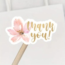 200 Adet Suluboya Tarzı Pembe Çiçekli "thank You" Yazılı Teşekkür Etiketi 3.81X2.03 cm Sticker
