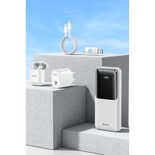 Yesido 10.000mAh Dijital Powerbank 16GB Flash Bellek Airpods Kulaklık 12W Hızlı Şarj Aleti Kablo 5in1 Set