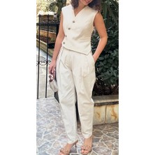 Lasorella Butik Kadın Keten Yelek Pantolon Takım