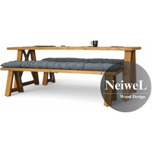 Neiwel Bues Doğal Ahşap Banklı Toplantı Masası TAKIMI-80-120 Takım