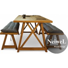 Neiwel Bues Doğal Ahşap Banklı Toplantı Masası TAKIMI-80-120 Takım