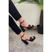 Preshley Kadın Luci Siyah Saten Çapraz Bantlı 10 cm Platfom Topuklu Aykkabı