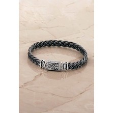 Sümer Telkari Hasır Örgü Elişi 20,5 cm Gümüş Erkek Bileklik 4777