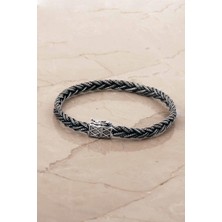 Hasır Örgü Elişi 21,5 cm Gümüş Erkek Bileklik 4778