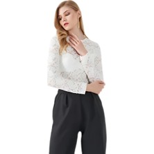 Lonca Tekstil Çiçek Desenli  Dantel Transparan Bluz Uzun Kollu Bisiklet Yaka