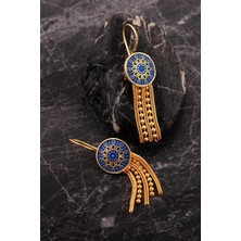 Sümer Telkari Mardin Güneşi Altın Kaplama Mineli Hasır 925 Ayar Gümüş Küpe 7254