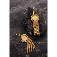 Sümer Telkari Yaşam Çiçeği Gümüş Altın Kaplama Midyat Hasırı Mineli Küpe 7255