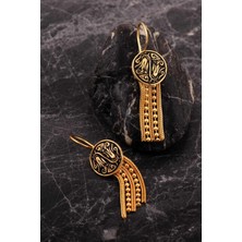 Sümer Telkari Laleli Gümüş Altın Kaplama Midyat Hasırı Mineli Küpe 7256