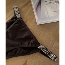 Merlif Lingerie Siyah Love Secret Yapay Kristal Taş Detaylı Siyah Kadın Pamuklu Külot Iç Çamaşırı Iç Giyim
