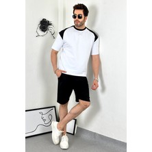 Asil Unisex Oversize Beyaz Omzu Siyah T-Shirt