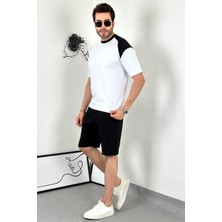 Asil Unisex Oversize Beyaz Omzu Siyah T-Shirt