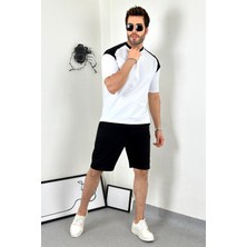 Asil Unisex Oversize Beyaz Omzu Siyah T-Shirt