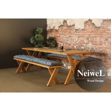 Neiwel Linna Doğal Ahşap Banklı Toplantı Masası TAKIMI-80-120 Takım