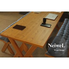 Neiwel Linna Doğal Ahşap Banklı Toplantı Masası TAKIMI-80-120 Takım